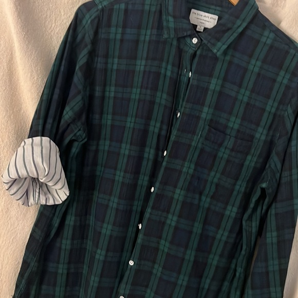 Blue Shirt Shop Mercer & Spring navy and green plaid cotton shirt - Picture 6 of 9